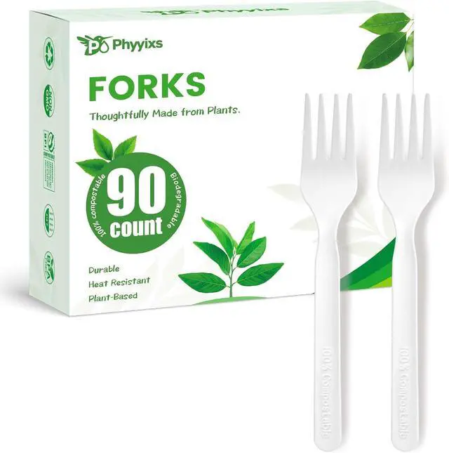 Main image of 90 Count Disposable Compostable Forks BPA-Free Plant-Based CPLA Plastic Alternative for Parties & Everyday Use