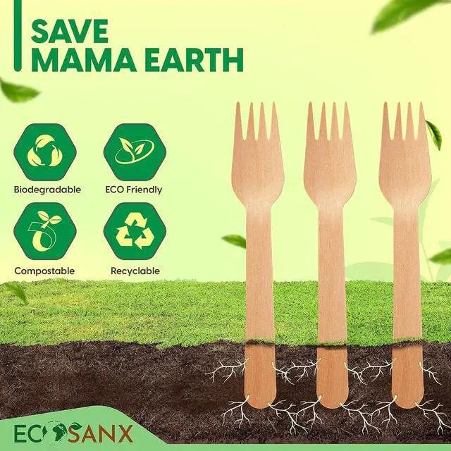 Alt view image 7 of 7 - ECOSANX® 120 PCs Wooden forks for eating 6.3" Splinter Free Compostable Forks, Eco-Friendly Wooden Cutlery for Party & Outdoor, Disposable forks for Camping, Events & More