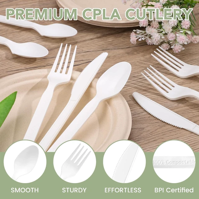 Alt view image 3 of 7 - 90 Count Disposable Compostable Forks BPA-Free Plant-Based CPLA Plastic Alternative for Parties & Everyday Use