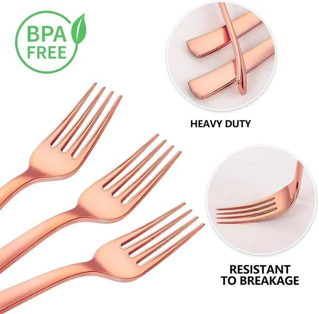 Alt view image 3 of 7 - YOUBET 50PCS Rose Gold Plastic Forks for Party Picnic Wedding
