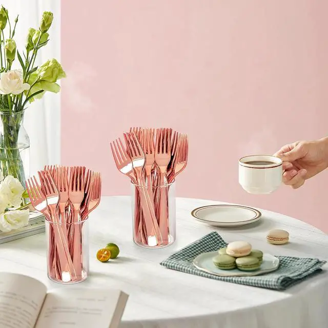 Alt view image 6 of 7 - YOUBET 50PCS Rose Gold Plastic Forks for Party Picnic Wedding
