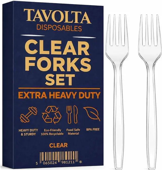 Main image of Disposable Plastic Forks Heavy Duty Silverware Set Clear Cutlery Forks Bulk BPA Free Food Safe Durable for Party Wedding Catering Picnic BBQ Takeout Buffet Serving Supplies Pack x50