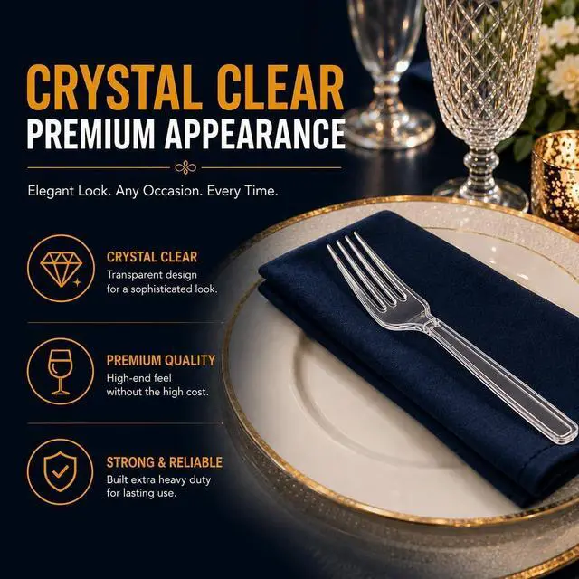 Alt view image 3 of 6 - Disposable Plastic Forks Heavy Duty Silverware Set Clear Cutlery Forks Bulk BPA Free Food Safe Durable for Party Wedding Catering Picnic BBQ Takeout Buffet Serving Supplies Pack x50