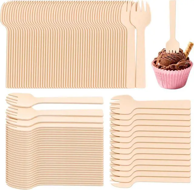 Main image of 200 Pack 4" Mini Wooden Spork Disposable Spork Biodegradable Birchwood Fork Spoon for Camping, Party, Wedding and Family Gatherings
