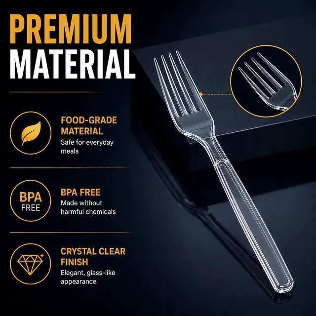 Alt view image 6 of 6 - Disposable Plastic Forks Heavy Duty Silverware Set Clear Cutlery Forks Bulk BPA Free Food Safe Durable for Party Wedding Catering Picnic BBQ Takeout Buffet Serving Supplies Pack x50