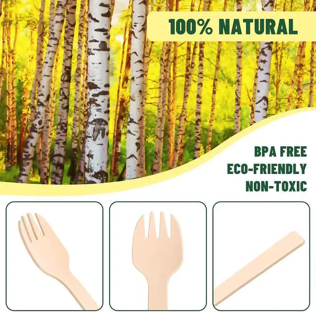 Alt view image 3 of 7 - 200 Pack 4" Mini Wooden Spork Disposable Spork Biodegradable Birchwood Fork Spoon for Camping, Party, Wedding and Family Gatherings