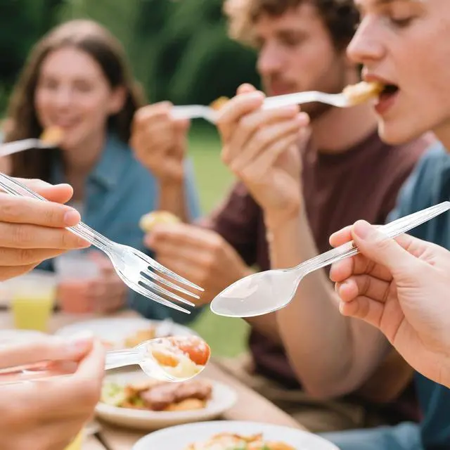 Alt view image 5 of 6 - EcoDispose 100 Count Plastic Disposable Cutlery Set, 50 Forks & 50 Spoons
