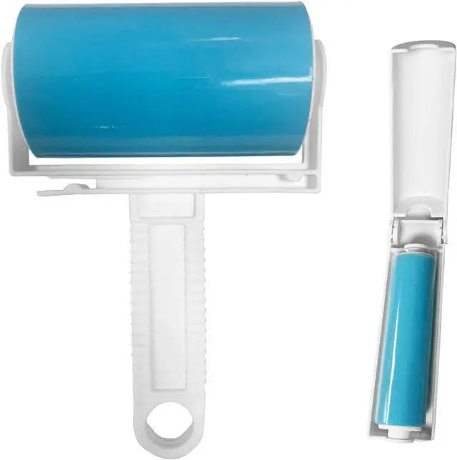 Main image of Reusable Sticky Lint Roller 2 Pack with Cover, Washable Portable Pet Hair Remover for Clothes, Travel, 1 Large and 1 Mini Size for Furniture, Car, Purse