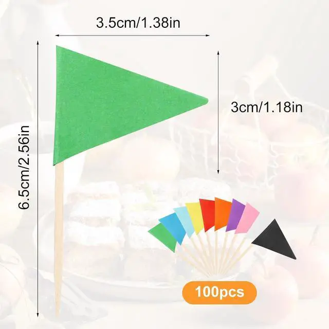 Alt view image 2 of 7 - 100 Pcs Solid Color Toothpick Flags Mini Small Triangle Stick Golf Cupcake Toppers Sticks Blank Flag Fruit Cheese Markers Flags for Wedding Party Buffet Appetizers DIY Decoration 10 Colors