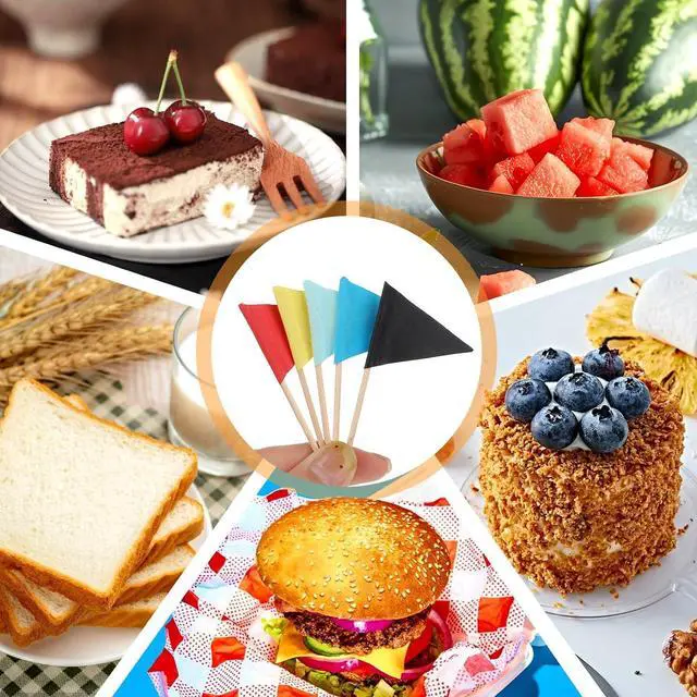 Alt view image 3 of 7 - 100 Pcs Solid Color Toothpick Flags Mini Small Triangle Stick Golf Cupcake Toppers Sticks Blank Flag Fruit Cheese Markers Flags for Wedding Party Buffet Appetizers DIY Decoration 10 Colors
