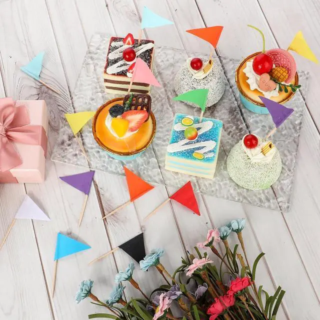 Alt view image 4 of 7 - 100 Pcs Solid Color Toothpick Flags Mini Small Triangle Stick Golf Cupcake Toppers Sticks Blank Flag Fruit Cheese Markers Flags for Wedding Party Buffet Appetizers DIY Decoration 10 Colors
