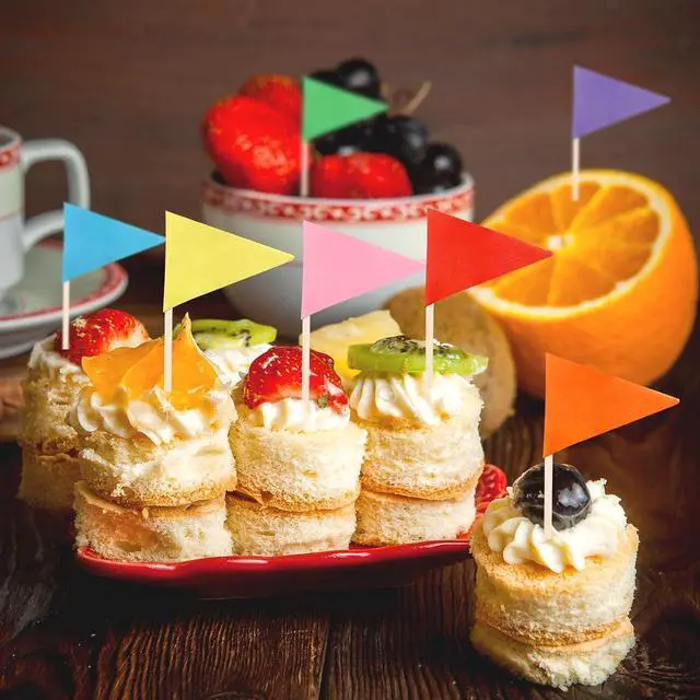 Alt view image 6 of 7 - 100 Pcs Solid Color Toothpick Flags Mini Small Triangle Stick Golf Cupcake Toppers Sticks Blank Flag Fruit Cheese Markers Flags for Wedding Party Buffet Appetizers DIY Decoration 10 Colors