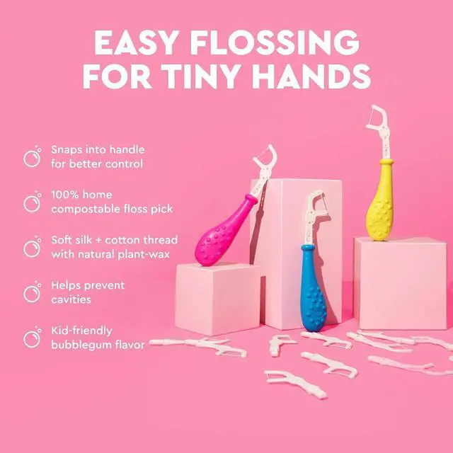 Alt view image 3 of 7 - Radius Bubblegum EcoFlex Compostable Floss Picks Kids for Oral Care Boost Non Toxic Tooth & Gum Protection