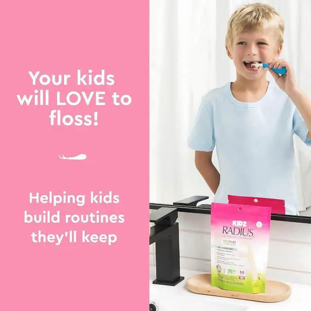 Alt view image 6 of 7 - Radius Bubblegum EcoFlex Compostable Floss Picks Kids for Oral Care Boost Non Toxic Tooth & Gum Protection