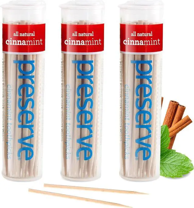 Main image of Preserve Cinnamint Flavored Toothpicks, Birch Wood, 3-pack, 105 Picks
