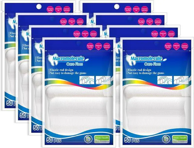 Main image of 400 Count Dental Floss Picks - 8 Portable Bags of 50 - Comes with a Portable Travel Case - Strong & Smooth Tooth Picks Flossers for Family Home Travel