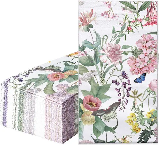 Main image of RUSPEPA Decorative Paper Hand Towels Bright Flower Disposable Napkins for Bathroom, Guest Room and Kitchen, 3 Ply 4.3" x 7.5" Folded Seasonal Dinner Decorative for Wedding, Baby Shower, 50 Packs