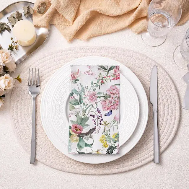 Alt view image 3 of 5 - RUSPEPA Decorative Paper Hand Towels Bright Flower Disposable Napkins for Bathroom, Guest Room and Kitchen, 3 Ply 4.3" x 7.5" Folded Seasonal Dinner Decorative for Wedding, Baby Shower, 50 Packs