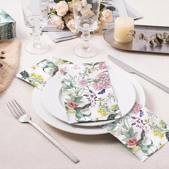 Alt view image 4 of 5 - RUSPEPA Decorative Paper Hand Towels Bright Flower Disposable Napkins for Bathroom, Guest Room and Kitchen, 3 Ply 4.3" x 7.5" Folded Seasonal Dinner Decorative for Wedding, Baby Shower, 50 Packs