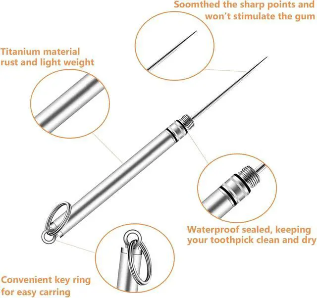 Alt view image 4 of 7 - Portable Mini Titanium Toothpicks Holder, 2 Pieces Stainless Steel Metal Toothpicks Reusable Toothpick for Home Outdoor