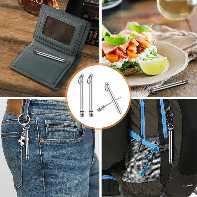 Alt view image 5 of 7 - Portable Mini Titanium Toothpicks Holder, 2 Pieces Stainless Steel Metal Toothpicks Reusable Toothpick for Home Outdoor