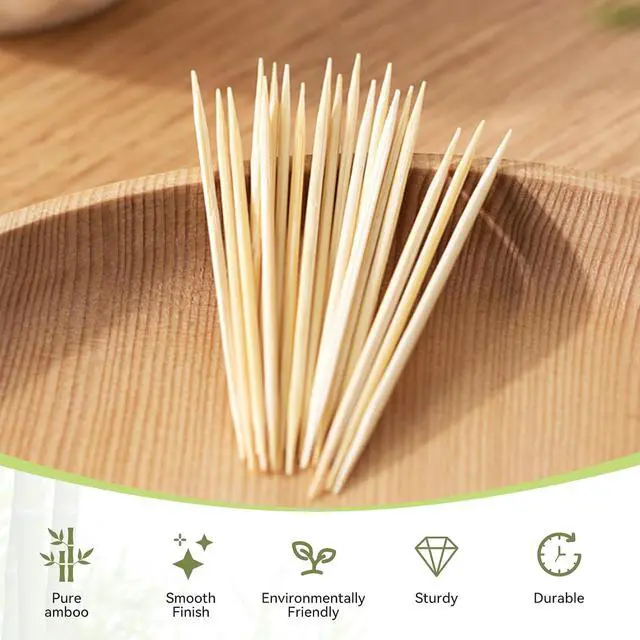 Alt view image 4 of 6 - HOPELF Bamboo Toothpicks by Individually Wrapped for Appetizer, Olive, Barbecue, Fruit, Teeth Cleaning,Double-Points Wooden Toothpick.200 Count