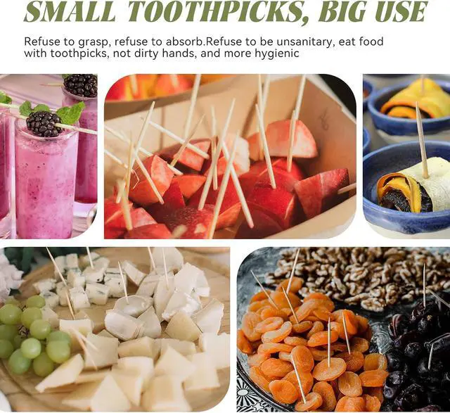 Alt view image 5 of 6 - HOPELF Bamboo Toothpicks by Individually Wrapped for Appetizer, Olive, Barbecue, Fruit, Teeth Cleaning,Double-Points Wooden Toothpick.200 Count