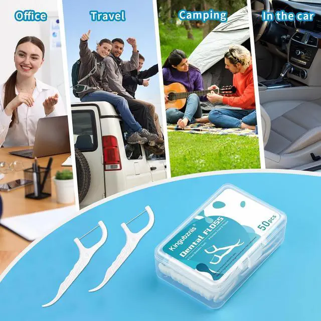 Alt view image 7 of 7 - 400 Count Dental Floss Picks Non-Slip Grip Handle,Non-Breakable Tooth Picks Flossers Includes 8 Portable Cases,Family Restaurant Bulk Pack