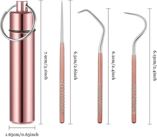 Alt view image 2 of 7 - Portable Titanium Toothpicks Pocket Set Reusable Metal Stainless Steel Toothpicks with Holder for Outdoor Picnic and Camping (Rose Gold,1 Set)