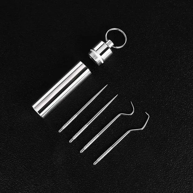 Alt view image 7 of 7 - 4 Pcs/set Portable Stainless Steel Pocket Set Reusable Metal Toothpicks, Holder for Outdoor Picnic Camping Traveling Supplies(1)