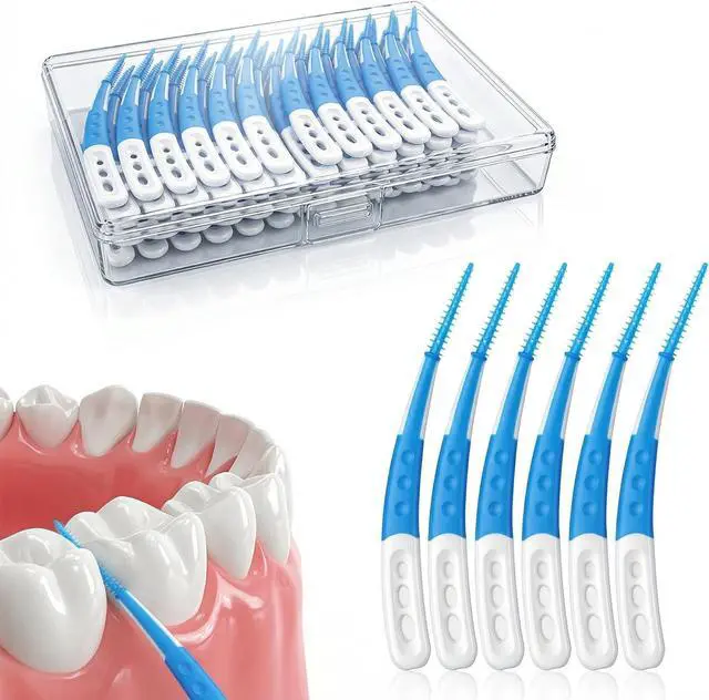 Main image of Dental Picks for Teeth Cleaning, 96 Count Disposable Tooth Picks Flossers with Convenient Carry Case, Blue