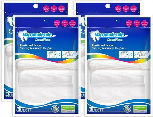 Main image of 200 Count Dental Floss Picks - 4 Portable Bags of 50 - Comes with a Portable Travel Case - Strong & Smooth Tooth Picks Flossers for Family Home Travel