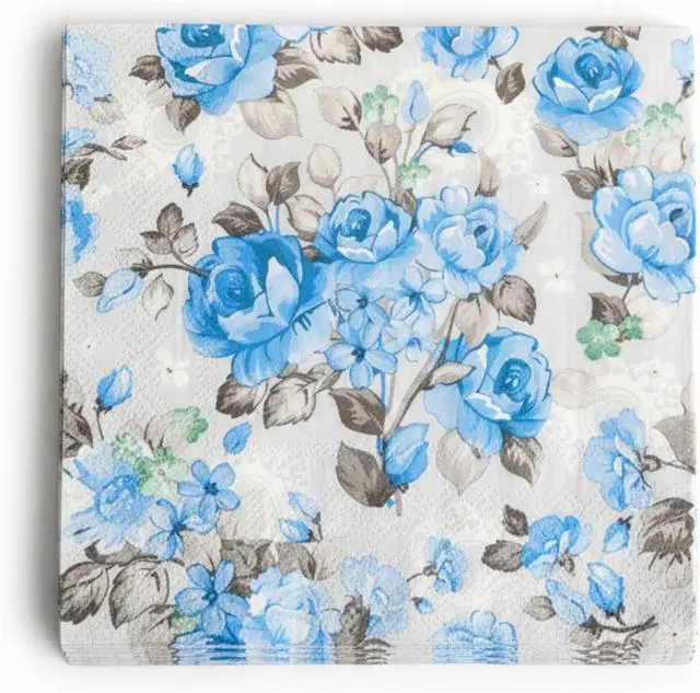Main image of Decorative Floral Paper Napkins, 6.5 Inch/20-Count(Blue)