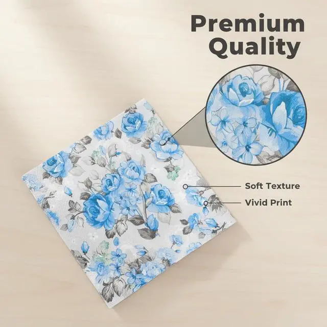 Alt view image 3 of 7 - Decorative Floral Paper Napkins, 6.5 Inch/20-Count(Blue)