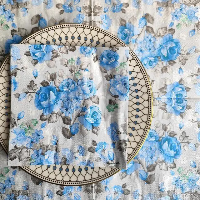 Alt view image 2 of 7 - Decorative Floral Paper Napkins, 6.5 Inch/20-Count(Blue)