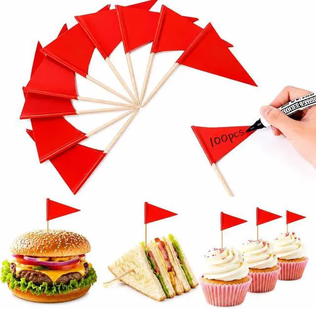 Main image of CARGEN 100pcs Writable Red Flag Toothpicks for Cupcakes & Buffet Party