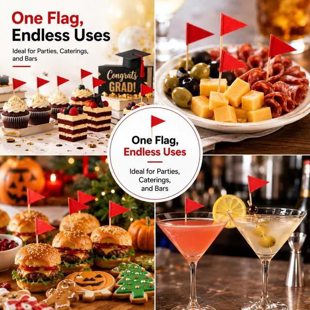 Alt view image 6 of 6 - CARGEN 100pcs Writable Red Flag Toothpicks for Cupcakes & Buffet Party