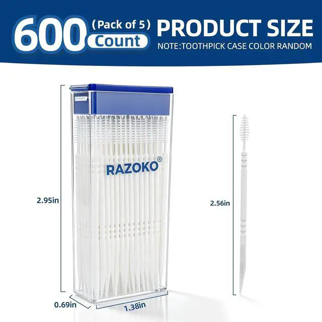 Alt view image 2 of 7 - RAZOKO Interdental Plastic Toothpicks,Total 600CT/5 Packs,Unflavored,White