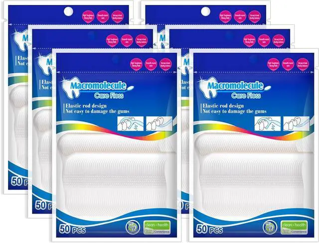 Main image of 300 Count Dental Floss Picks - 6 Portable Bags of 50 - Comes with a Portable Travel Case - Strong & Smooth Tooth Picks Flossers for Family Home Travel