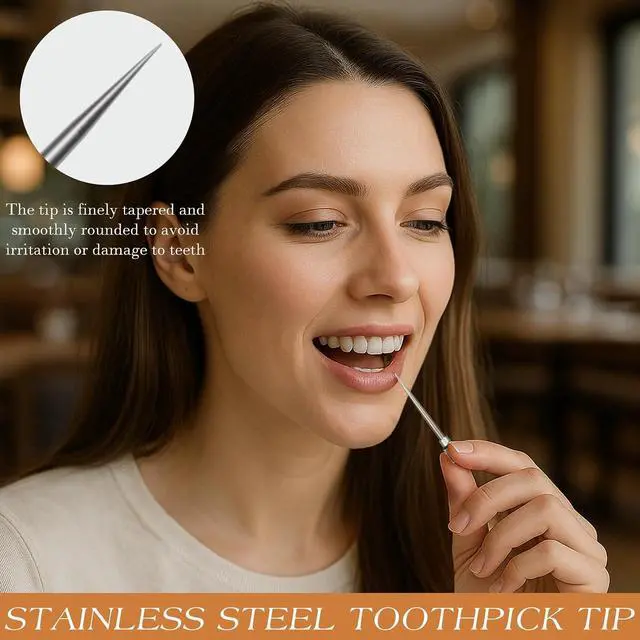 Alt view image 2 of 7 - 2PCS Portable Mini Titanium Toothpicks with Stainless Steel Holder Reusable Metal Picks for Home & Outdoor Use