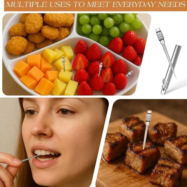 Alt view image 4 of 7 - 2PCS Portable Mini Titanium Toothpicks with Stainless Steel Holder Reusable Metal Picks for Home & Outdoor Use