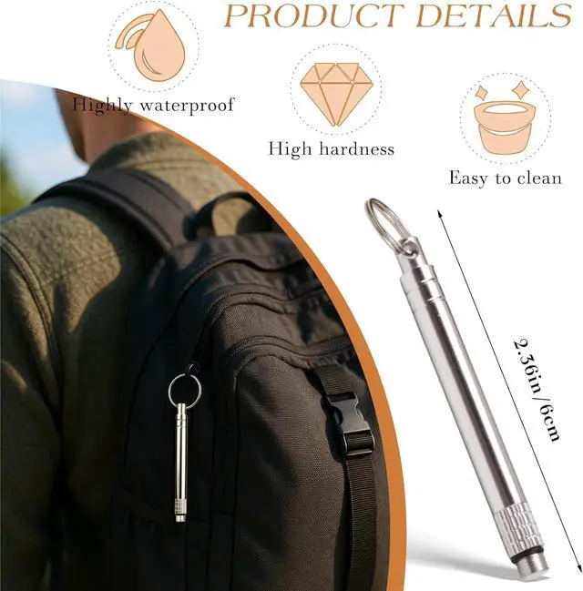 Alt view image 6 of 7 - 2PCS Portable Mini Titanium Toothpicks with Stainless Steel Holder Reusable Metal Picks for Home & Outdoor Use