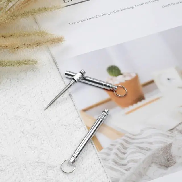 Alt view image 7 of 7 - 2PCS Portable Mini Titanium Toothpicks with Stainless Steel Holder Reusable Metal Picks for Home & Outdoor Use