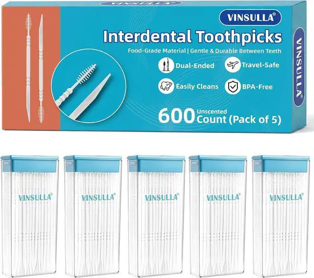 Main image of VINSULLA Interdental Toothpicks and Brush,600 CT Total/5 Packs,Unflavored