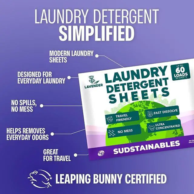 Alt view image 6 of 6 - Sudstainables Laundry Detergent Sheets, Lavender, 60 Loads