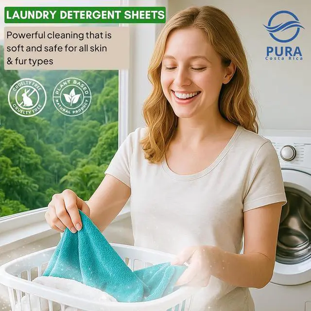 Alt view image 2 of 7 - Laundry Detergent Sheets - Ultra Concentrated & Hypoallergenic - Deep Clean, Safe for Sensitive Skin, Plastic-Free & Non-Toxic - Works in Hot & Cold Water - (64 Loads 32 Sheets) - Mountain Mist