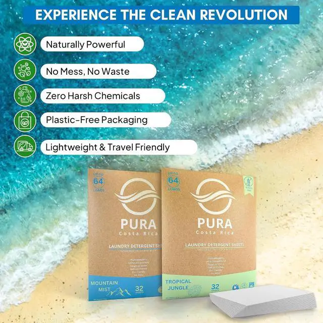 Alt view image 3 of 7 - Laundry Detergent Sheets - Ultra Concentrated & Hypoallergenic - Deep Clean, Safe for Sensitive Skin, Plastic-Free & Non-Toxic - Works in Hot & Cold Water - (64 Loads 32 Sheets) - Mountain Mist