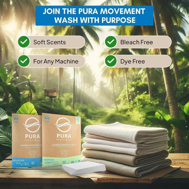 Alt view image 7 of 7 - Laundry Detergent Sheets - Ultra Concentrated & Hypoallergenic - Deep Clean, Safe for Sensitive Skin, Plastic-Free & Non-Toxic - Works in Hot & Cold Water - (64 Loads 32 Sheets) - Mountain Mist