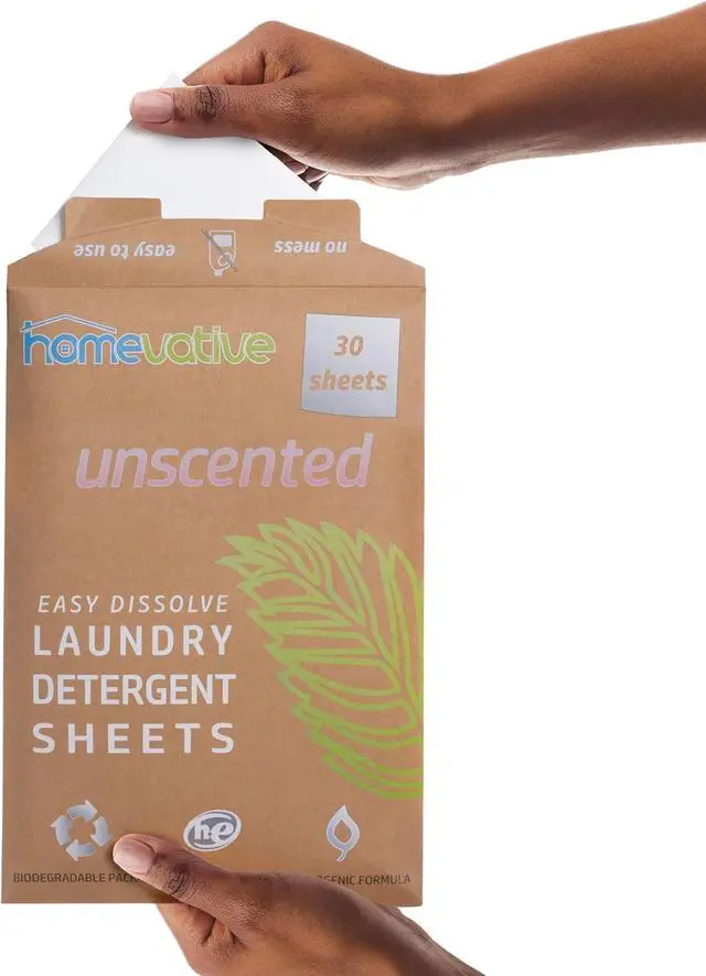 Alt view image 2 of 7 - Homevative Laundry Detergent Sheets, 30 Sheets, Up to 60 Loads, Easy Dissolve, Unscented, Eco package, HE Compatible, Septic friendly, Great for travel, college, laundromat and at home