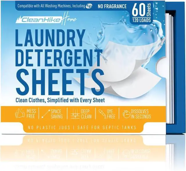 Main image of CleanHike Laundry Detergent Sheets Free & Clear, Fragrance Free, 120 Loads